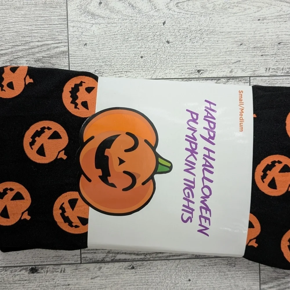 Festive Halloween Pumpkin Tights - Black and Orange